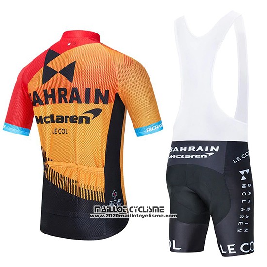 2020 Maillot Ciclismo Bahrain Mclaren Rouge Orange Noir Manches Courtes et Cuissard